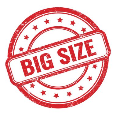 Kırmızı grungy vintage yuvarlak kauçuk damga üzerine büyük SIZE metin.