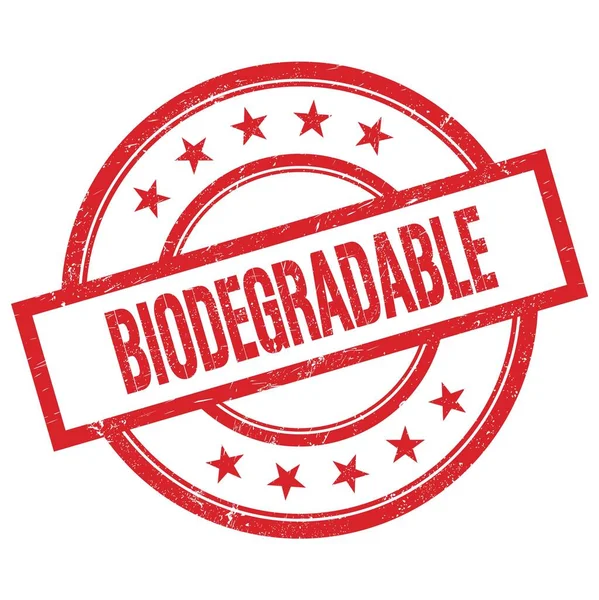 Teks Biodegradable Ditulis Pada Stempel Karet Vintage Bulat Merah — Stok Foto