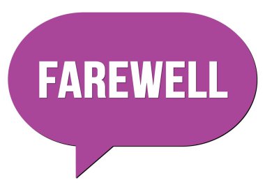 Bir menekşe konuşma kabarcığı damgası ile yazılmış veda metni