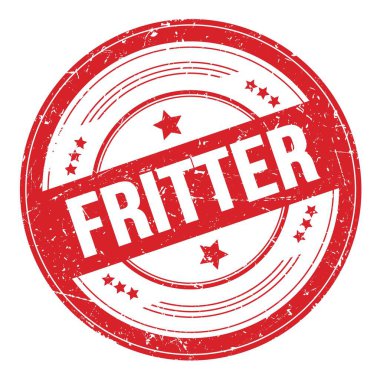 Kırmızı yuvarlak grungy doku damgası üzerine FRITTER metni.