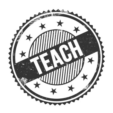 Siyah grungy zig zag kenarları üzerine yazılmış TEACH metni yuvarlak pul.