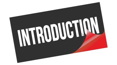 Siyah kırmızı etiket damgası üzerine yazılmış INTRODUCTION metni.