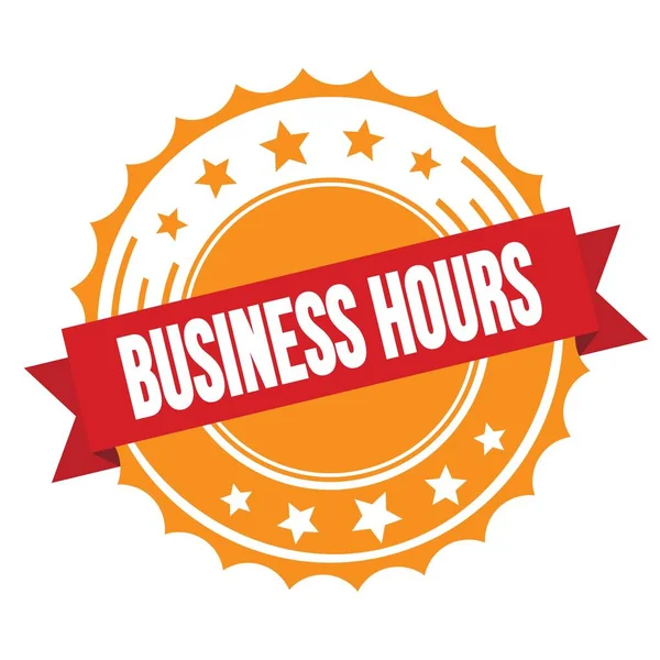 Business Hours Text Red Orange Ribbon Badge Stamp — Stock Photo, Image