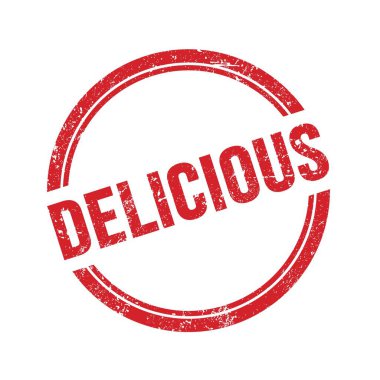 Kırmızı grungy vintage yuvarlak pul üzerine yazılmış DELICIOUS metin.