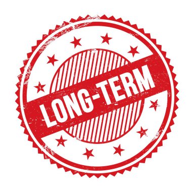 Kırmızı grungy zig zag kenarlarında yazılmış uzun dönem metni pul yuvarlak.