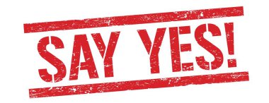 Evet de! Kırmızı grungy dikdörtgen pul işareti üzerinde metin.