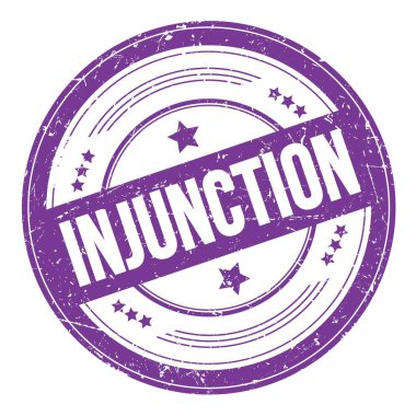 Mor çivit rengi yuvarlak dokuma damgalı INJUNCTION metni.