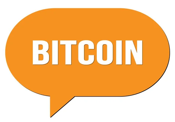 Texto Bitcoin Escrito Carimbo Bolha Fala Laranja — Fotografia de Stock