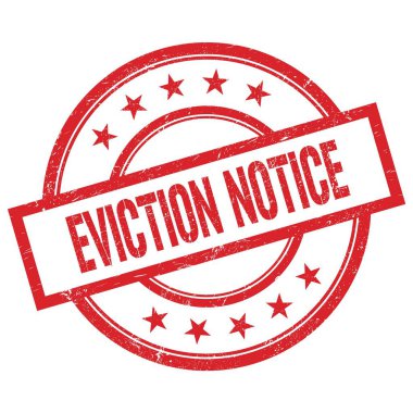 EVICTION NOTICE kırmızı yuvarlak kauçuk damga üzerine yazılmış metin.