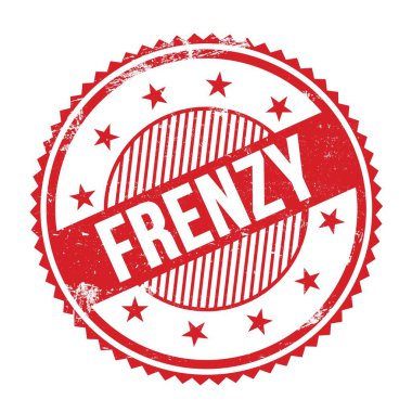 Kırmızı grungy zig zag kenarlarında yazılmış FRENZY metin pul yuvarlak.