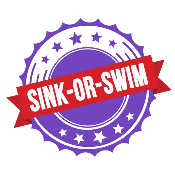 SINK-OR-SWIM text on red violet ribbon badge stamp.