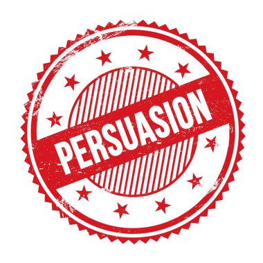 Kırmızı grungy zig zag kenarları yuvarlak mühür üzerine yazılmış PERSUASION metin.