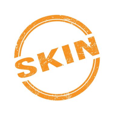 Turuncu grungy vintage damgalı SKIN metin.