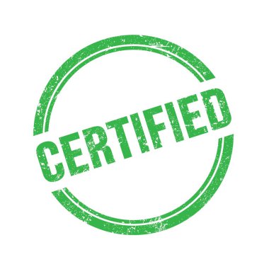 Yeşil grungy vintage yuvarlak pul üzerine yazılmış CERTIED metin.