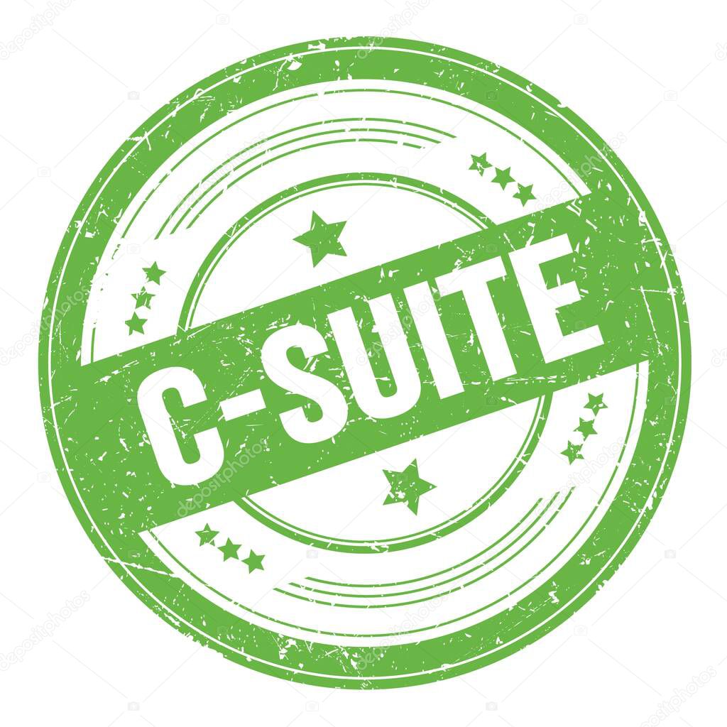 C-SUITE text on green round grungy texture stamp.