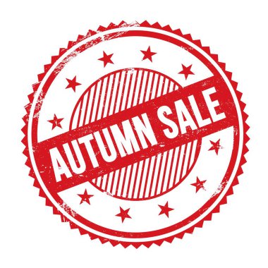 AUTUMN Satış metni kırmızı grungy zig zag kenarları yuvarlak pul üzerine yazılmış.