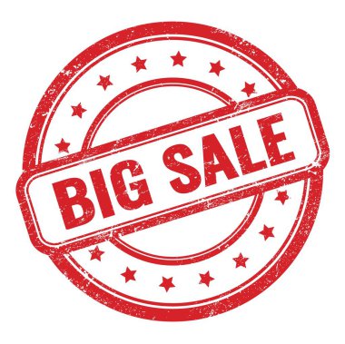 Kırmızı grungy vintage yuvarlak kauçuk damgalı BIG satış metni.