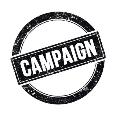 Siyah grungy yuvarlak vintage pul üzerinde CAMPAIGN metin.