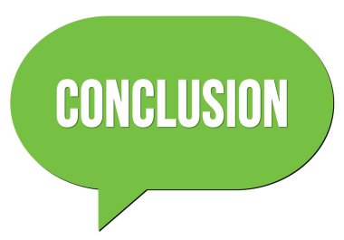 Yeşil bir konuşma kabarcığı puluyla yazılmış CONCLUSION metni
