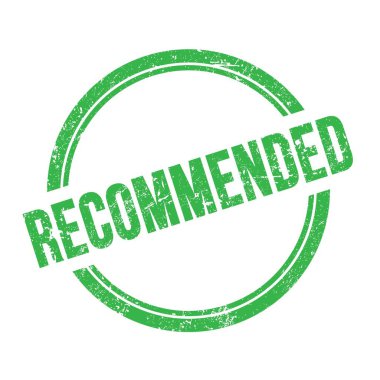 Yeşil grungy vintage yuvarlak pul üzerine yazılmış RECOMENDED metin.