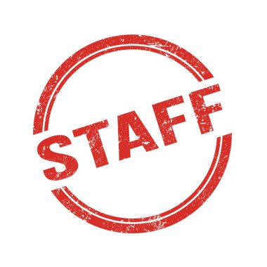 Kırmızı grungy vintage yuvarlak pulu üzerine yazılmış personel metni.