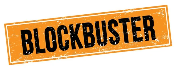 Blockbuster Text Auf Schwarz Orange Grungy Rechteck Stempelschild — Stockfoto
