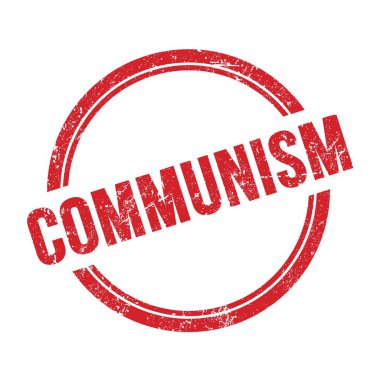 Kırmızı grungy vintage yuvarlak pul üzerine yazılmış COMUNISM metni.