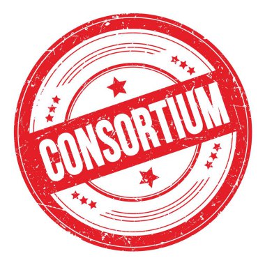 Kırmızı yuvarlak grungy desen damgalı CONSORTIUM metin.