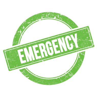 Yeşil grungy yuvarlak vintage pul üzerinde EMERGENCY metin.