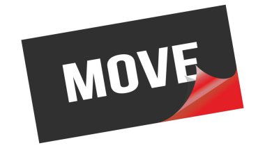 MOVE text written on black red sticker stamp.