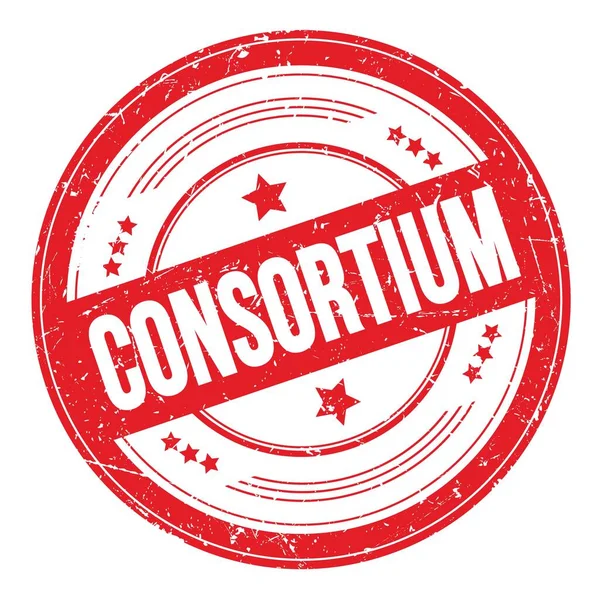 Kırmızı yuvarlak grungy desen damgalı CONSORTIUM metin.