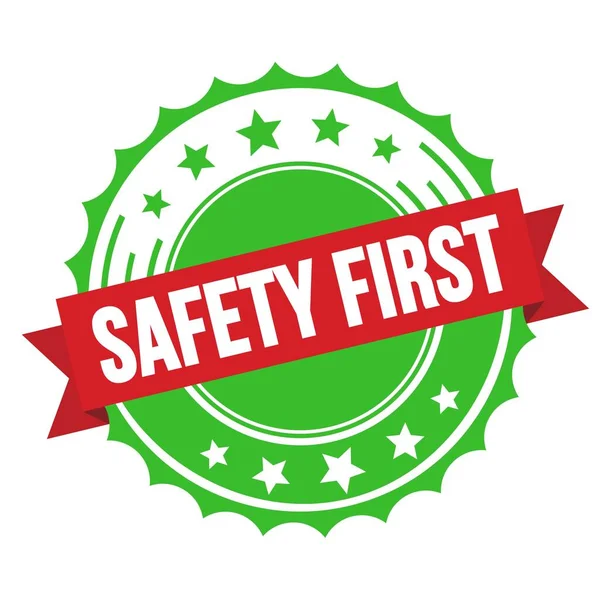 Safety First Text Red Green Ribbon Badge Stamp — ストック写真