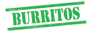 BURRITOS text on green grungy vintage rubber stamp.