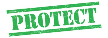 PROTECT text on green grungy vintage rubber stamp.