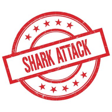 SHARK ATTACK text written on red round vintage rubber stamp.