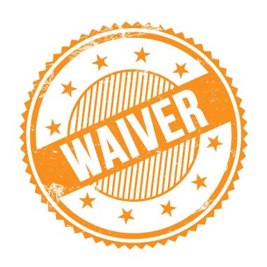 WAIVER text written on orange grungy zig zag borders round stamp.