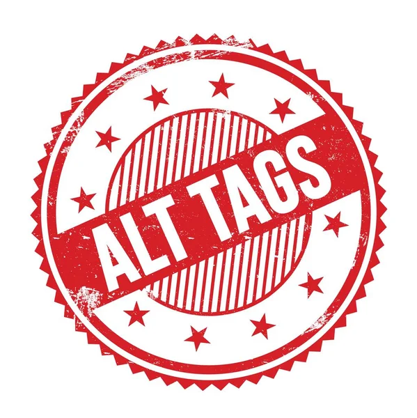 Alt Tags Text Written Red Grungy Zig Zag Borders Stamp — Stok fotoğraf