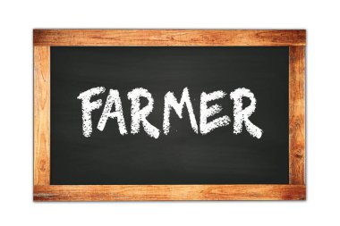Siyah ahşap çerçeve okul tahtasına yazılmış Farmer metni.