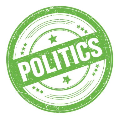 Yeşil yuvarlak grungy doku damgası üzerine POLITICS metni.