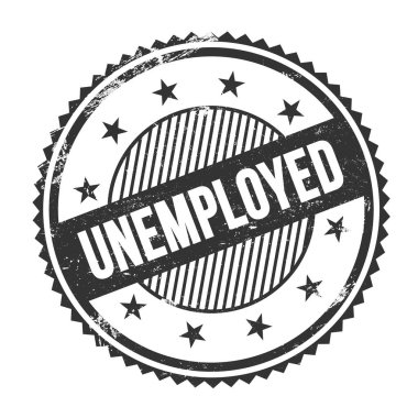 Siyah grungy zig zag kenarları üzerine yazılmış UNEMPLOYED metin yuvarlak pul.