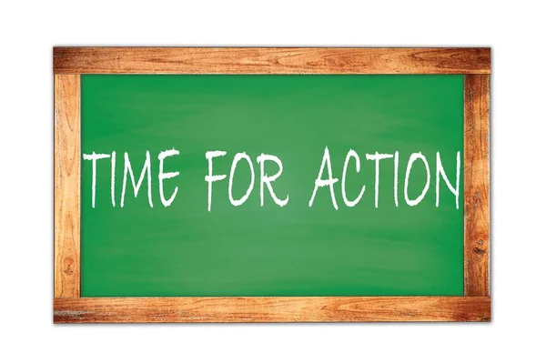 Time Action Text Written Green Wooden Frame School Blackboard — Stock Photo, Image