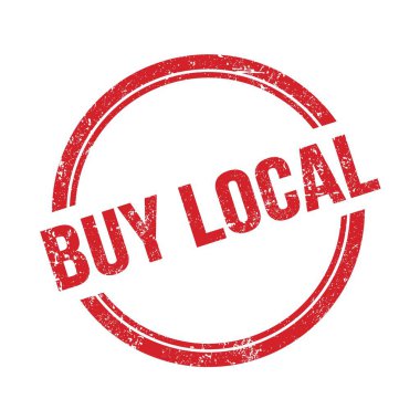 BUY LOCAL text written on red grungy vintage round stamp.