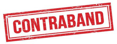 CONTRABAND text on red grungy vintage rectangle stamp.
