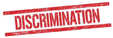 Kırmızı grungy dikdörtgen damga işareti üzerinde DISCRIMINATION metin.