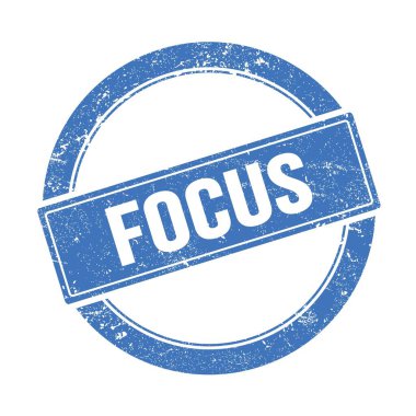 FOCUS text on blue grungy round vintage stamp.