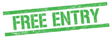 FREE ENTRY text on green grungy rectangle stamp sign.