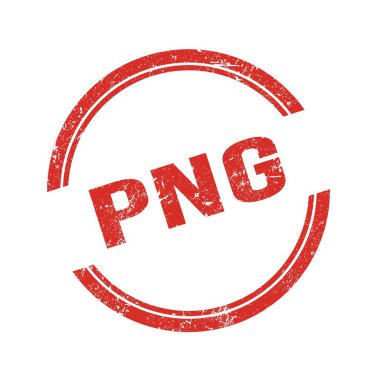 PNG text written on red grungy vintage round stamp.