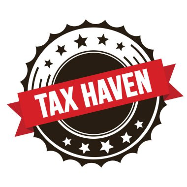 TAX HAVEN text on red brown ribbon badge stamp.