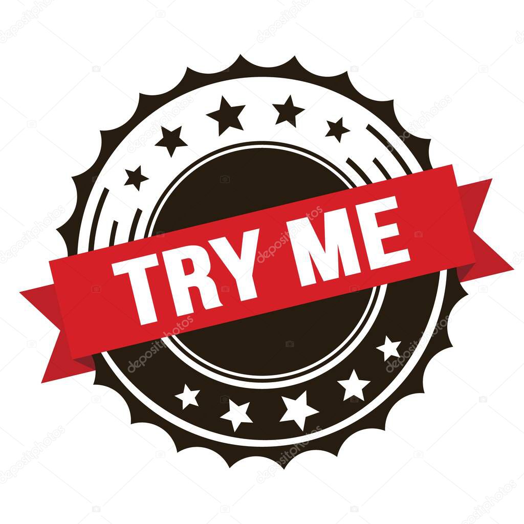 TRY ME text on red brown ribbon badge stamp.