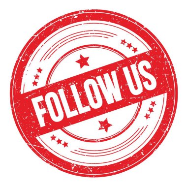 FOLLOW ABD metni kırmızı yuvarlak dokuma damgası.
